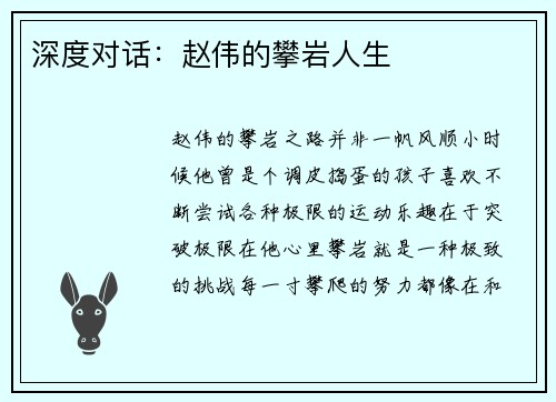 深度对话：赵伟的攀岩人生