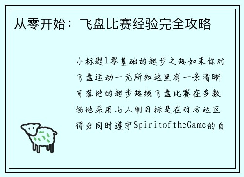 从零开始：飞盘比赛经验完全攻略
