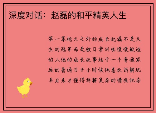 深度对话：赵磊的和平精英人生